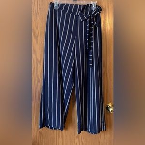 Navy blue and white wide leg pants. 24 inch inseam. Elastic back. Flat front